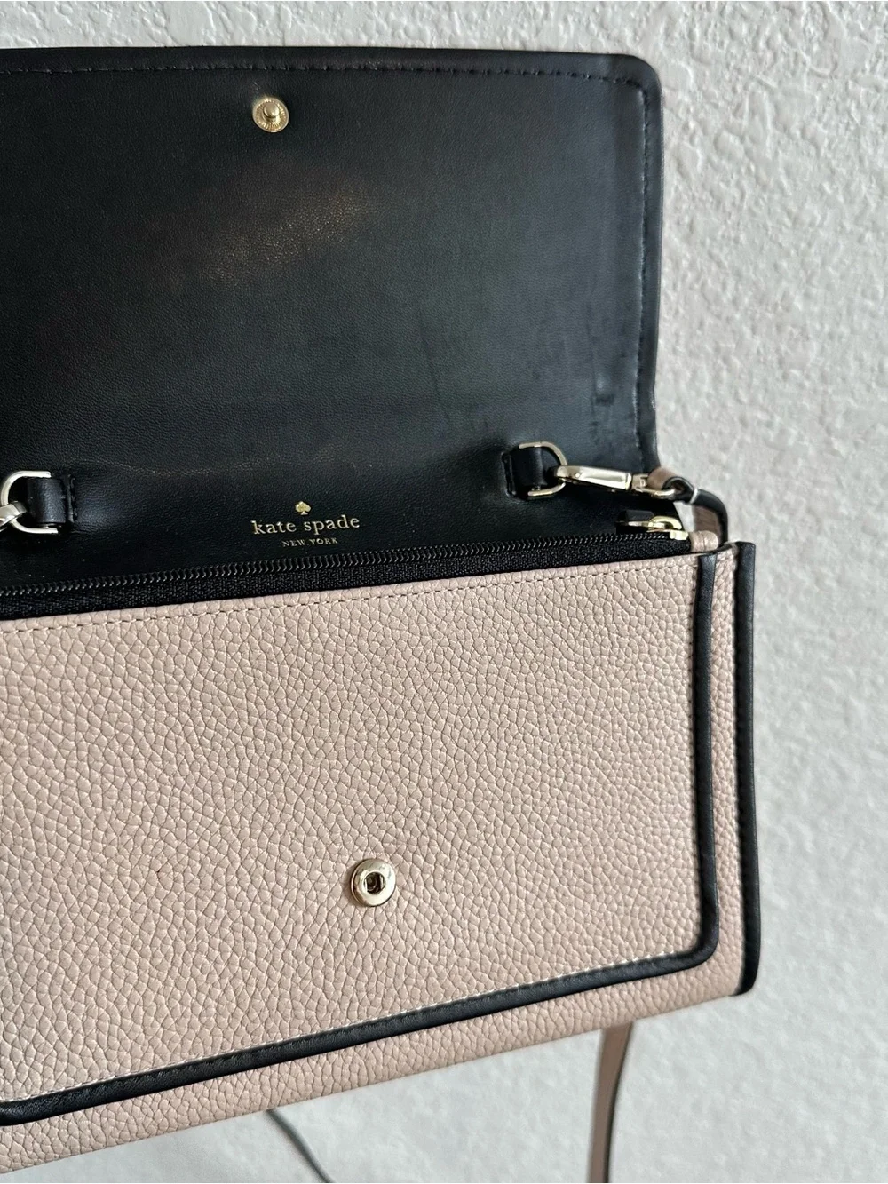 kate spade Pebbled Taupe Crossbody with Black Trim